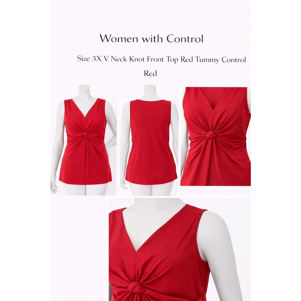 Women with Control Red V Neck Knot Front Tummy Control Top 3X A231684 NWT
